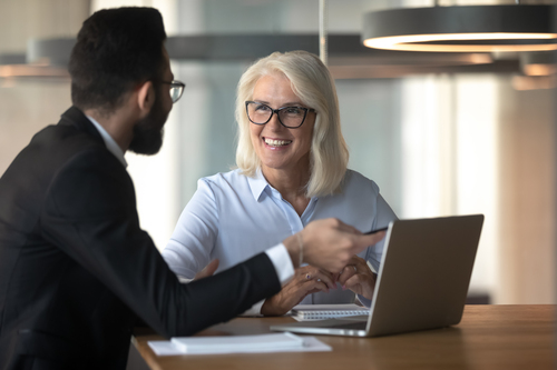 two businesspeople talking