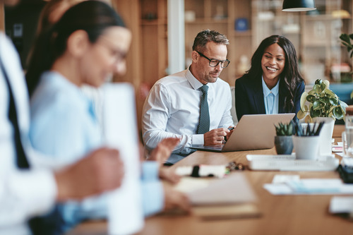 Team meeting in an office conference room
