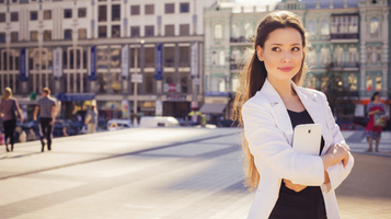 businesswoman holding a tablet