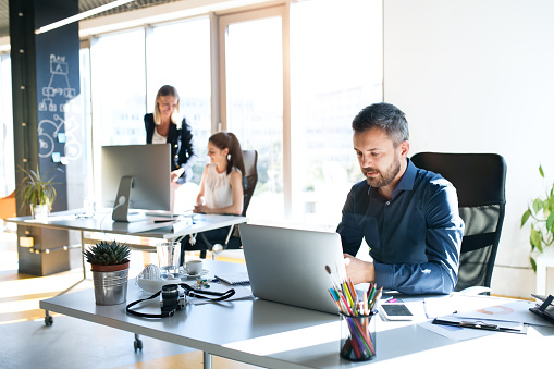 man working in open space