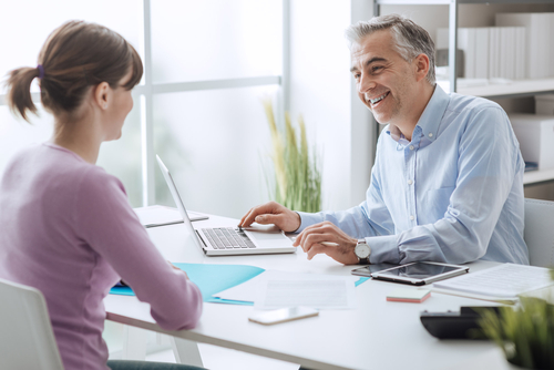 two businesspeople talking