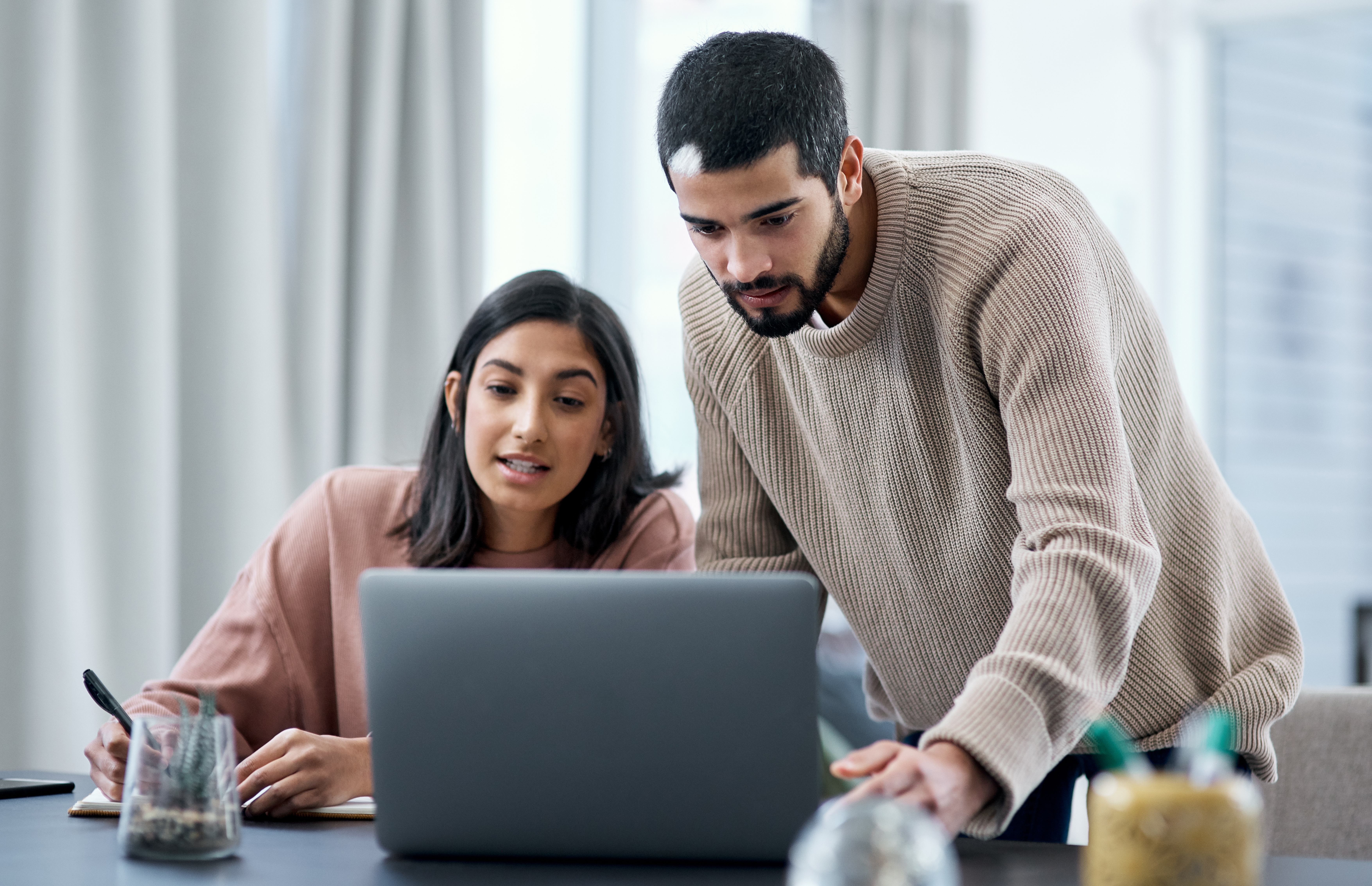 man and woman working