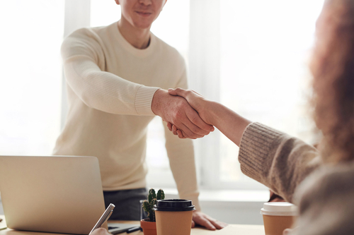 Two colleagues shaking hands